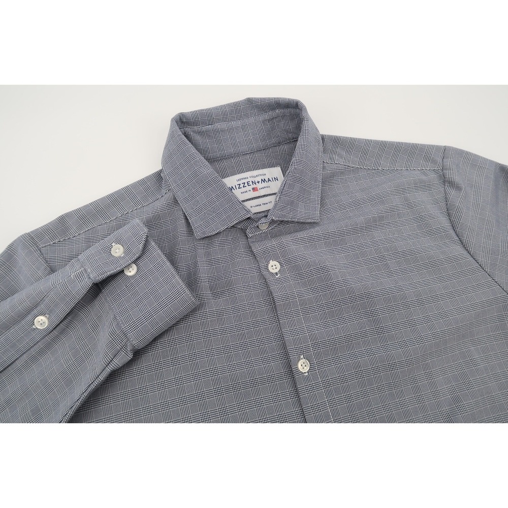 Mizzen + Main Mens XL Trim Fit Performance Blue Checks Long Sleeve Shirt